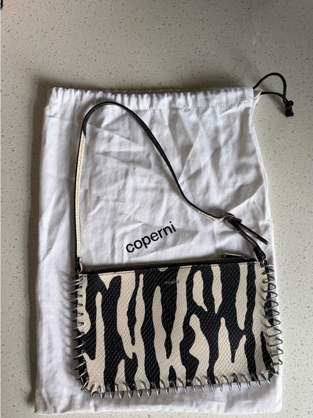 Coperni Black & Cream Zebra-Print Shoulder Bag